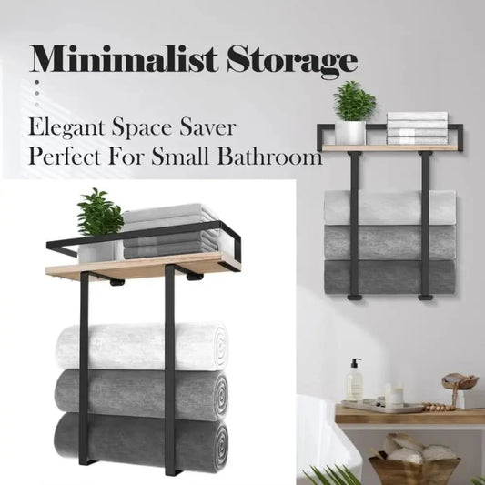 Wood and Iron Bathroom Shelf Rectangle Shape Rust Proof Shower Shelf Large Capacity Space Saving Wall Mounted Shelf