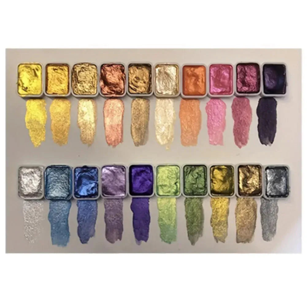 20 Colors Pearlescent Solid Watercolor Painting Set Portable Box Shiny Metal Painting Art Supplies Pigment Palette Drawing Tools