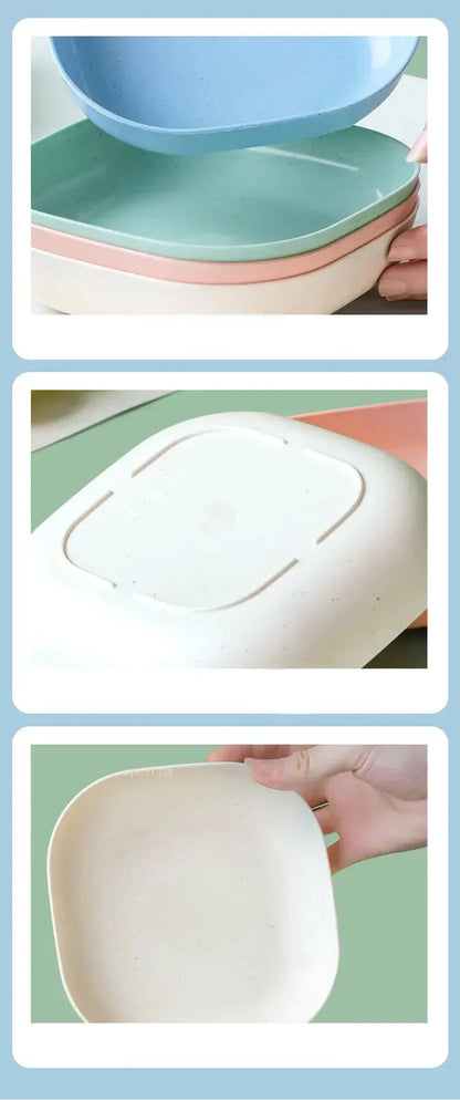 Solid Color Wheat Straw PP Plate Reusable Small Plates Dinner Dish Vegetable Fruit Cake Snacks Plate Tableware Home Supplies