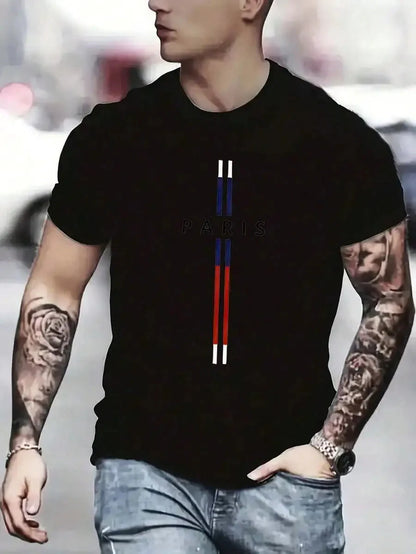 Parisian Style Men's Pure Cotton Casual T-Shirt, Simple and Stylish Crew Neck Short Sleeve T-Shirt for Everyday Wear
