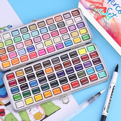 The 50/72/90/100/128/168 watercolor paint set includes a palette, brushes, drawing pens, professional painting supplies