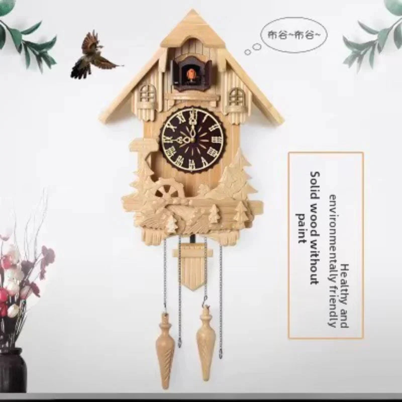 Wooden Handcrafted Cuckoo Clock for Wall with Cuccu Chimes and Swing Pendulum for Home Nordic  Decor Solid Wood Cuccu Watch