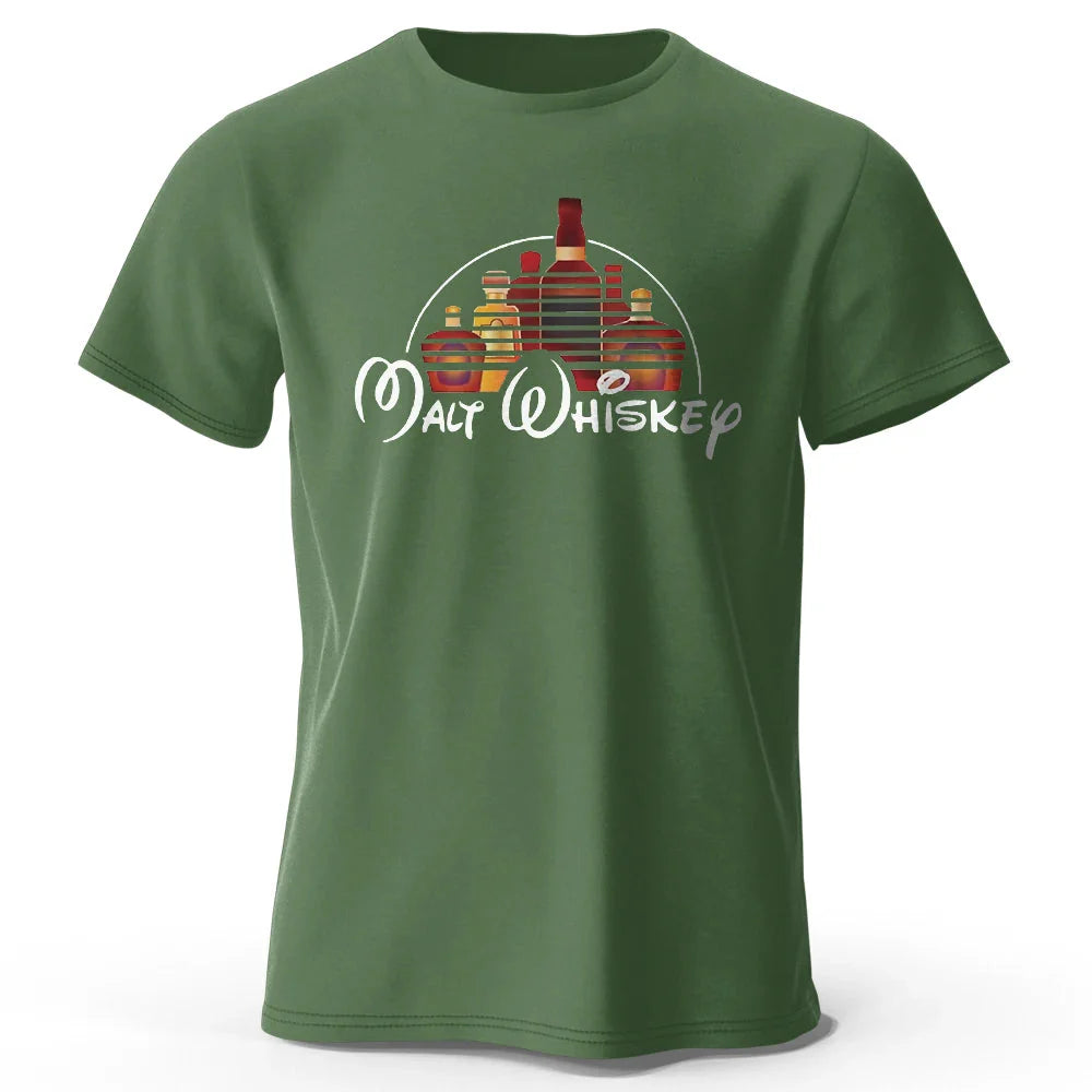 Men's Malt Whiskey Printed T-Shirt 100% Cotton Oversized Funny Graphic Tees for Men Women Summer Tops