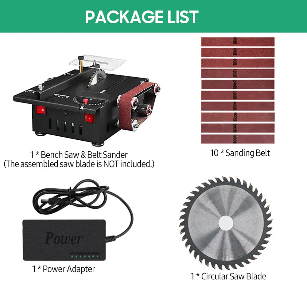 200W Circular Table Saw Mini Bench Saw and Belt Sander Variable Speed 30mm Cutting Depth for Wood Plastic Stone Metal Knife