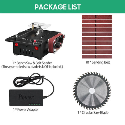200W Circular Table Saw Mini Bench Saw and Belt Sander Variable Speed 30mm Cutting Depth for Wood Plastic Stone Metal Knife