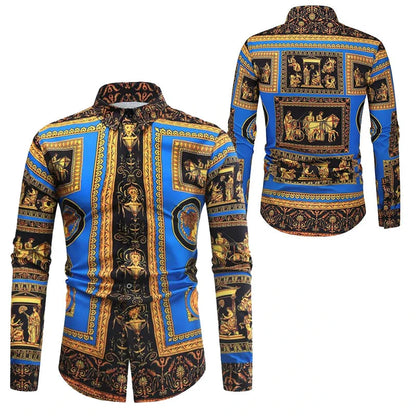 Baroque Floral Royal Shirts Men Luxury Print Designer Tops Paisley Pattern Flowers Fashion Western Long Sleeve Shirt Camisas