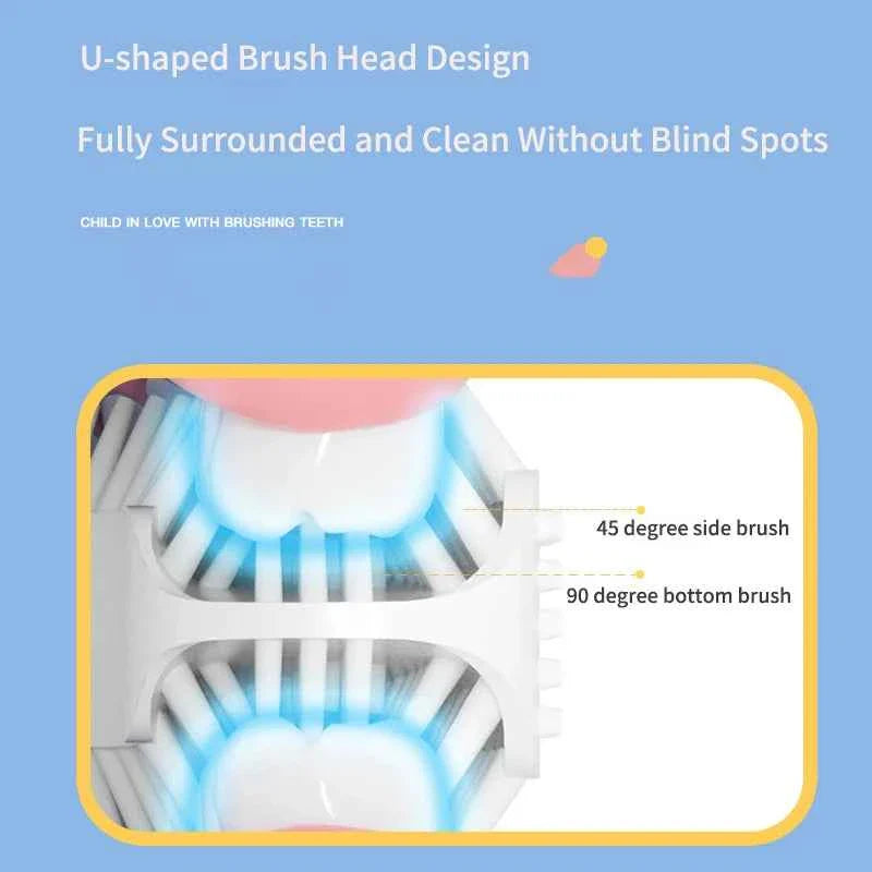 360° Sonic Electric Toothbrush U Shape Rechargeable for Kids Children Automatic Silicone Tooth Brush Smart Timer Blue Light IPX7