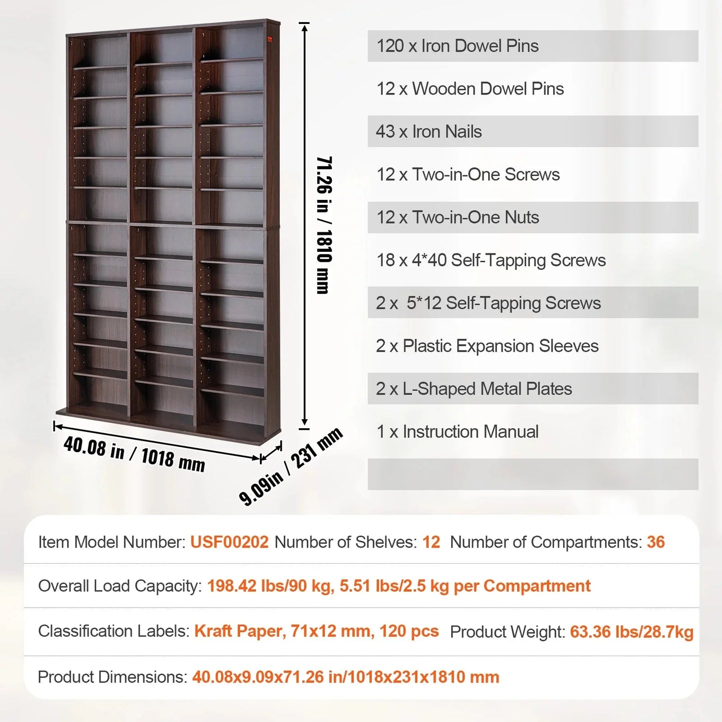 SucceBuy Media Storage Cabinet DVD Shelf Holds Adjustable CD Shelves 5/12/16/36 Compartments Protects and Organizes Music Movie