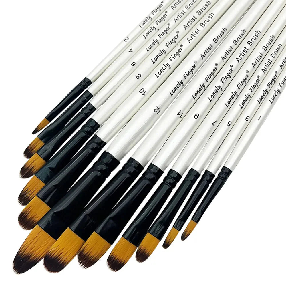 12/48pcs Premium Flat Art Paintbrush Set Durable Anti-Shedding Synthetic Nylon Bristles for Watercolor Acrylics Gouache Painting