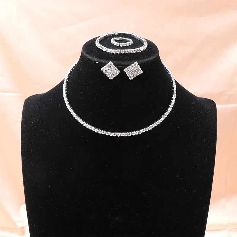 4Pcs/set Bridal Jewelry Set Necklace Bracelets Ring Earrings Set Super Gorgeous Luxury Shiny Fashion Jewelry Party Gift