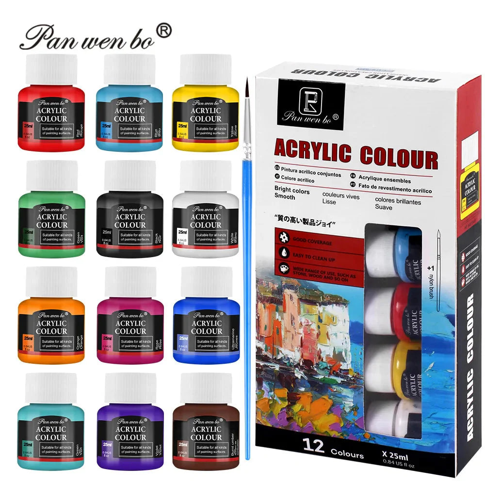Acrylic Paint Set 6/12 Colors 25ml,Water-Proof Portable Art Rich Pigments for DlY Craft,Drawing,Painting,Canvas, Rock