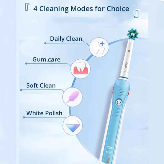 Oral B Electric Toothbrush Pro 4000 Sonic Clean Rechargeable Tooth Brush 4 Cleaning Modes Pressure Sensor Light Wateproof