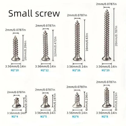 400pcs Self Tapping Wood Screws Set M2 Phillips Flat Head Sheet Metal Screw Self Tapping Screws Assortment Kit