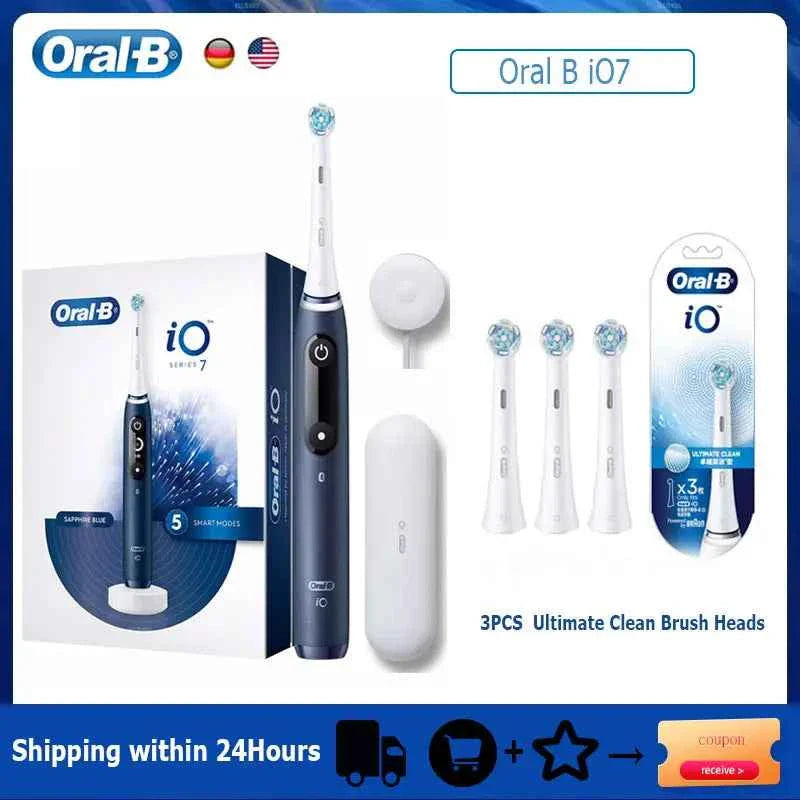 Oral-B iO7 Smart Electric Toothbrush with 5 Cleaning Modes Magnetic Technology App Connected Handle with Brush Head Travel Case