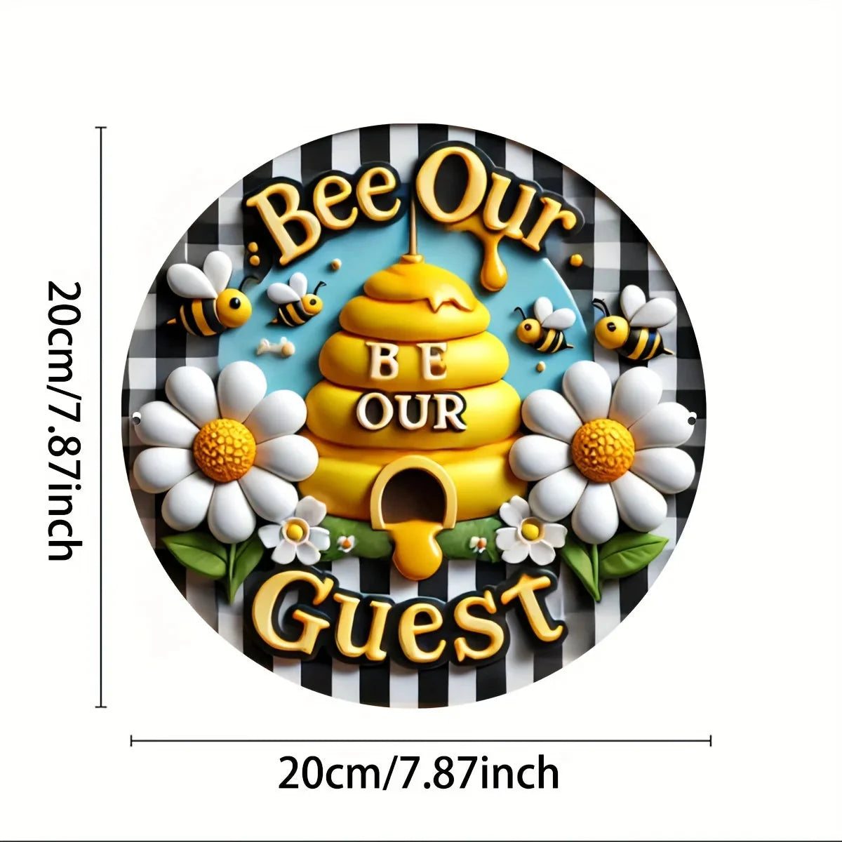 1pc 8x8 Inch Round Aluminum Metal Sign, Bee Wreath Wall Art, Summer Home Decor, Outdoor Indoor Door Decoration