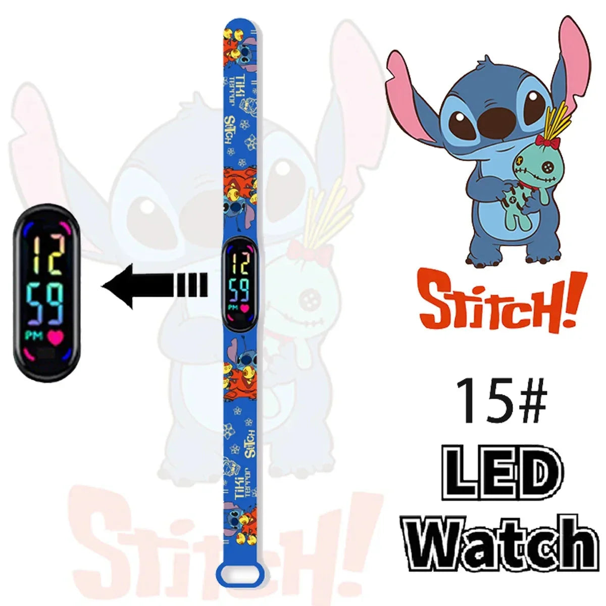 Disney Stitch Digital Kids' Watches Anime Figures LED Luminous Watch Touch Waterproof Electronic Sports Watch Kids Birthday Gift
