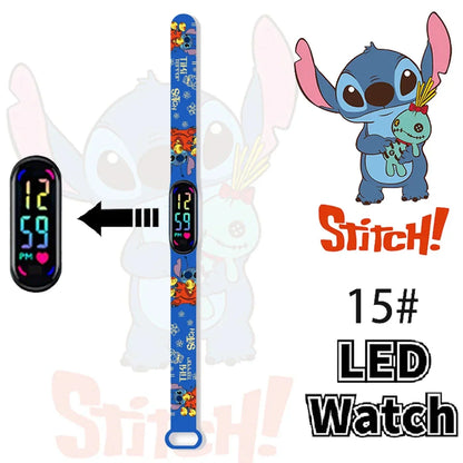 Disney Stitch Digital Kids' Watches Anime Figures LED Luminous Watch Touch Waterproof Electronic Sports Watch Kids Birthday Gift