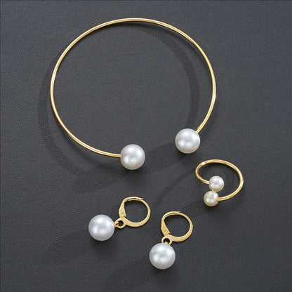 Female Jewelry Set Pearl Open Stud Earrings Bracelet Ring Women's Simple Luxurious High-end Sophisticated Accessories