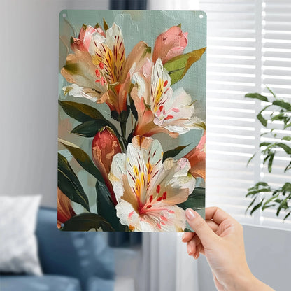 Vibrant 2D Flat Metal Wall Art - Weather-Resistant Tin Plaque with Flowers, 7.87x11.8 Inch, Ideal for Indoor/Outdoor Decor