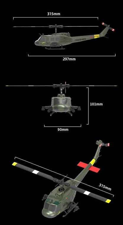 RC ERA Weathered Marine C032 UH1Huey One Click Inverted Flight TOF Optical Flow Gyro Stabilized RC Helicopter for Adults