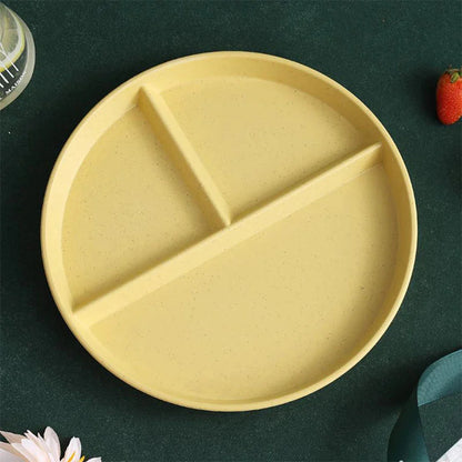 23cm Sub-grid Plate Fat-reducing Sub-plate Children's Tableware Three-grid Rice Plate Separated Dessert Breakfast Plate Kitchen