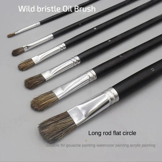 6pc new concept paintbrush wild boar mane oil painting brush water powder acrylic nail round head long black pole paintbrush set
