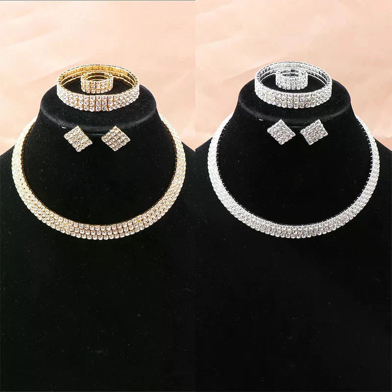 4Pcs/set Bridal Jewelry Set Necklace Bracelets Ring Earrings Set Super Gorgeous Luxury Shiny Fashion Jewelry Party Gift