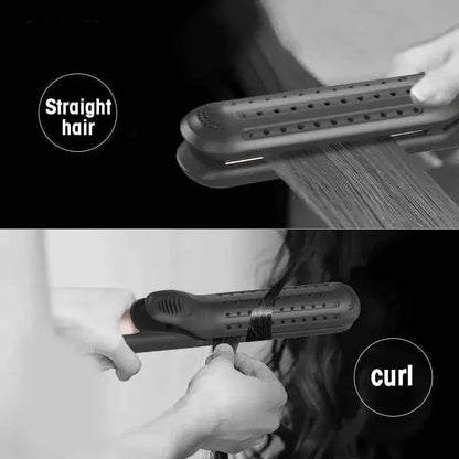 2 In 1 Hair Curling Iron With Cooling Air Hair Straightener Curler 220°C Dual Voltage Ceramic Glazed Plate Flat Irons
