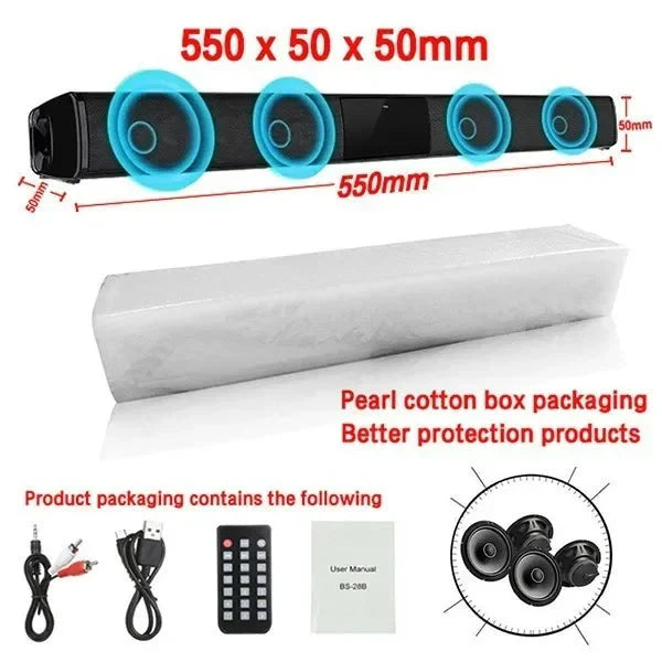 40W Soundbar TV Portable Bluetooth-compatible Speaker Sound bar Wireless Column Home Theater Sound System RCA AUX For TV PC