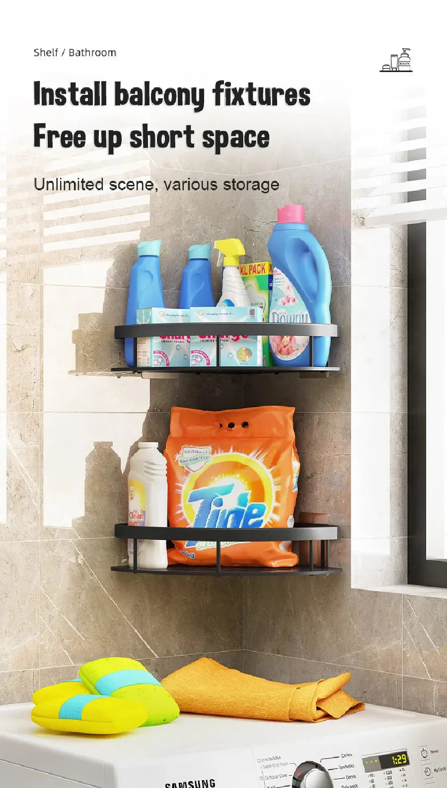 Bathroom Shelves Wall Mounted Non perforated Bathroom Shelf Shower  Storage Shelf  Kitchen Organizer  Bathroom Corner Shelf