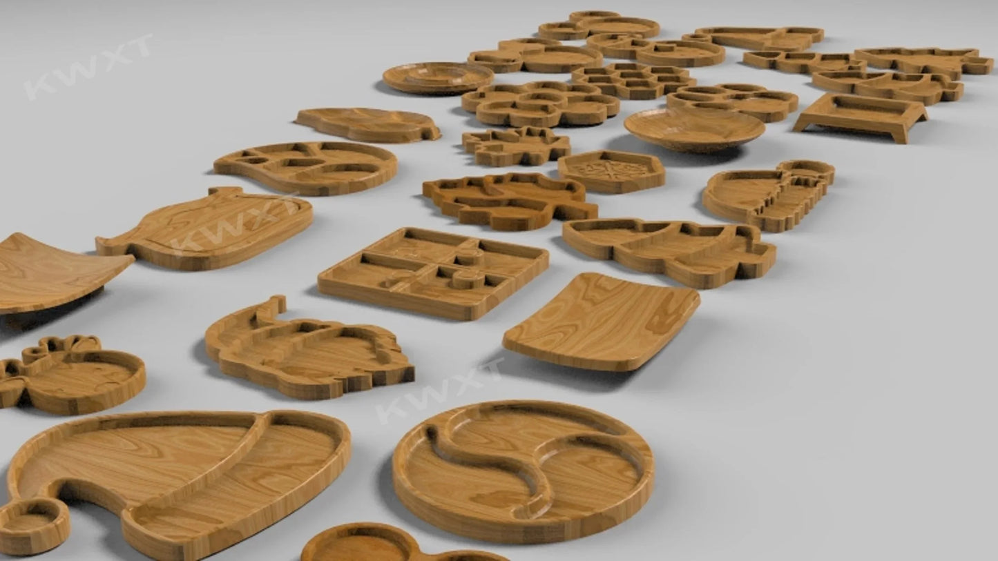 270+ Trays Kitchen Serving Plates Boards CNC Designs Drawing Files Ashtrays Desk Deco