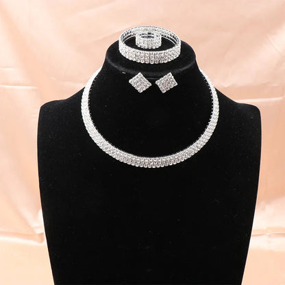 4Pcs/set Bridal Jewelry Set Necklace Bracelets Ring Earrings Set Super Gorgeous Luxury Shiny Fashion Jewelry Party Gift