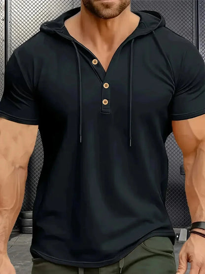 Men T Shirts  Summer Slim Fitness Hooded Short-Sleeved Bodybuilding Quick Dry Tshirt Male Gym Clothes Breathable Sports Tops