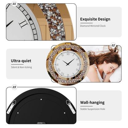 Sparkle & Twinkle Shining Mirrored Luxurious Home Modern Wall Clock 23" or 31"