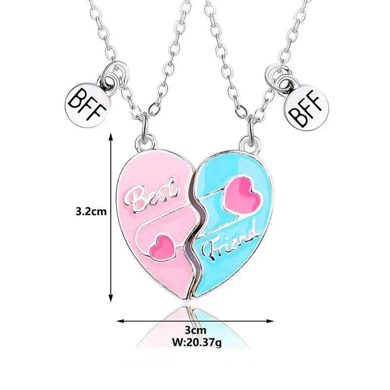 Cute Best Friends Heart Magnetic Necklace Rainbow Flower BFF Necklaces For Girls Friendship Jewelry Gifts