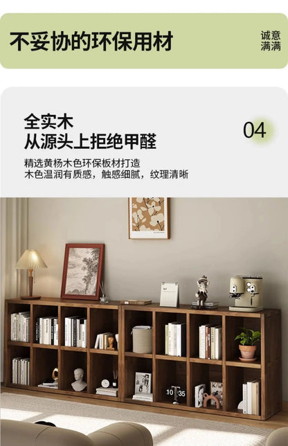 Solid Wood Short Bookshelf Floor Storage Cabinet Grid Organizer Shelf for Living Room Home & Kindergarten Display Unit