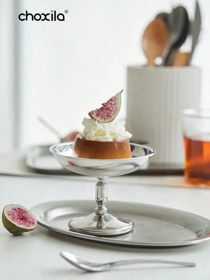 1pc Dessert Plate, Vegetable Bowl, Stainless Steel Ice Cream Cup, Tall Cup, Afternoon Tea Pudding Dessert Cup Cute Plates