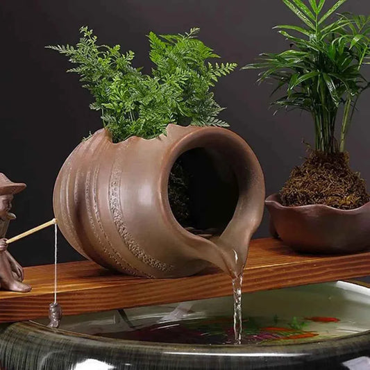 Ceramic Jar Water Fountain Fish Tank Water Dispenser Aquarium Waterfall Filter Roller Decoration