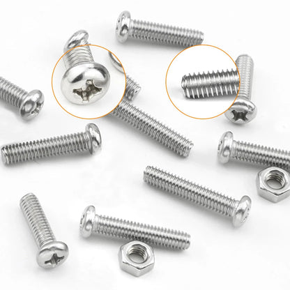M1 M1.2 M1.4 M1.6 M2.5 M3 304 Stainless Steel Round Head Cross Small Screw Set Metric Thread Machine Bolt Assortment Kit Set