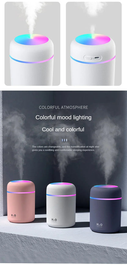 Portable Mini Air Humidifier For Bedroom,Personal Desktop,Car With Colorful Mood Lighting 2 Mist Modes And Auto Shut-Off