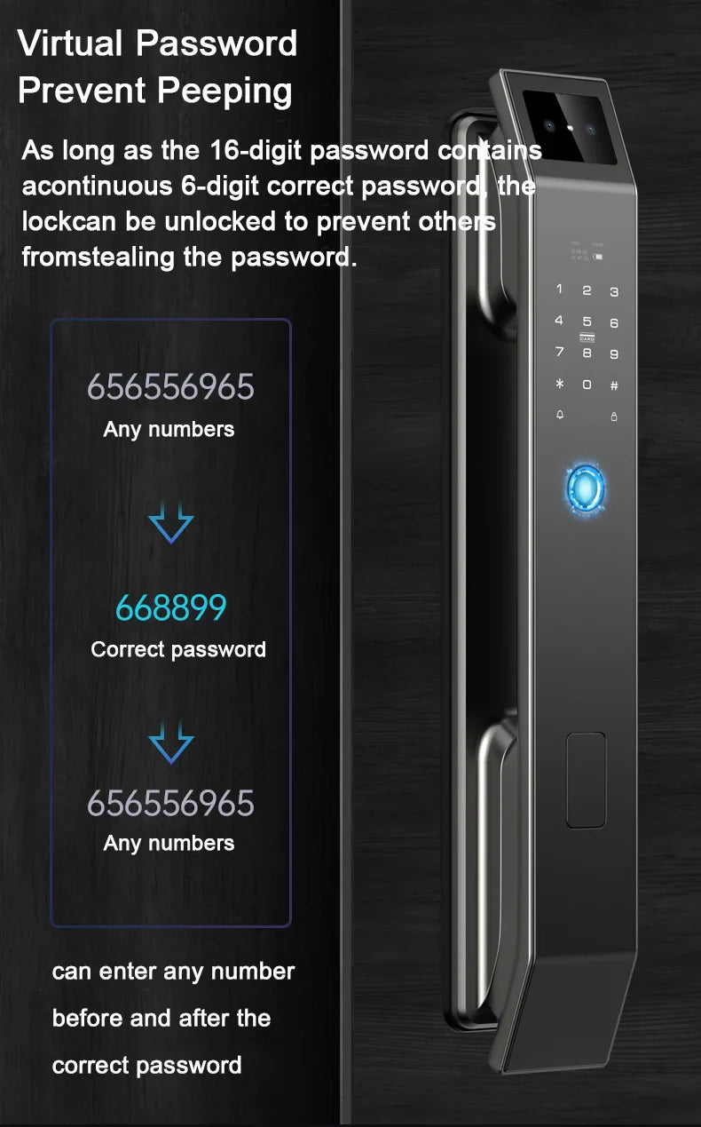 3D Face Recognition Unlock Digital Door Lock With Camera FIngerprint Password Unlock Keyless Electronic Door Lock