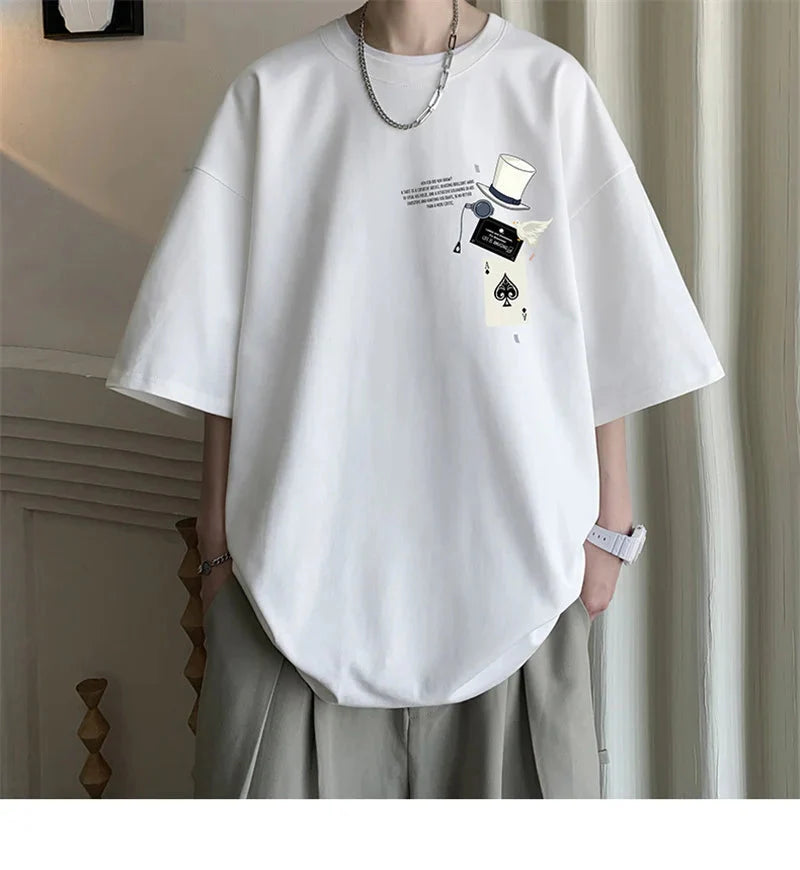 Men's Cotton T-shirts White 5XL Fashion Mens Oversized T Shirt Funny Print Summer Casual Wear Tee Shirts for Men Male Clothes