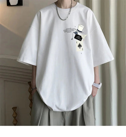 Men's Cotton T-shirts White 5XL Fashion Mens Oversized T Shirt Funny Print Summer Casual Wear Tee Shirts for Men Male Clothes