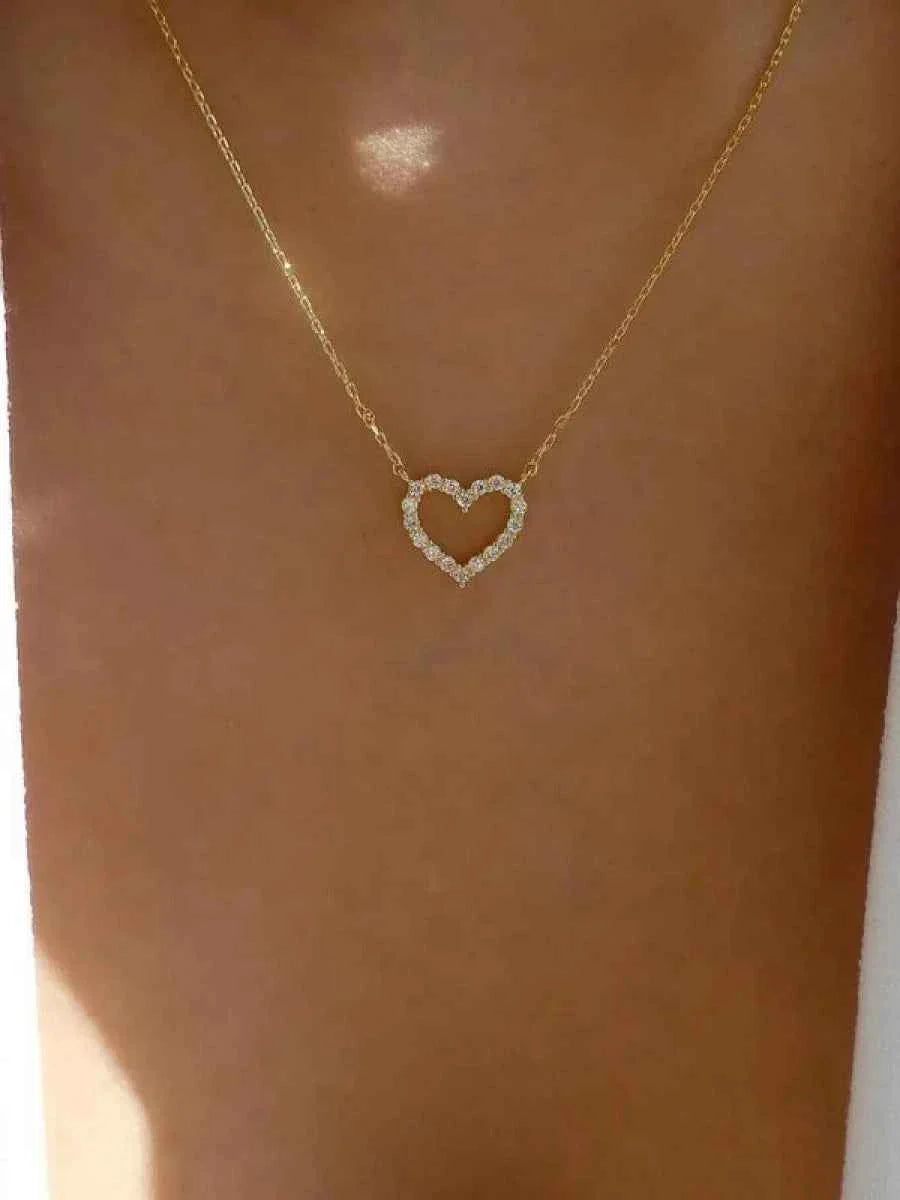Elegant Rhinestone Heart Shaped Design Pendant Necklace for Women, Stainless Steel Jewelry for Gift, Fashionable Accessories for