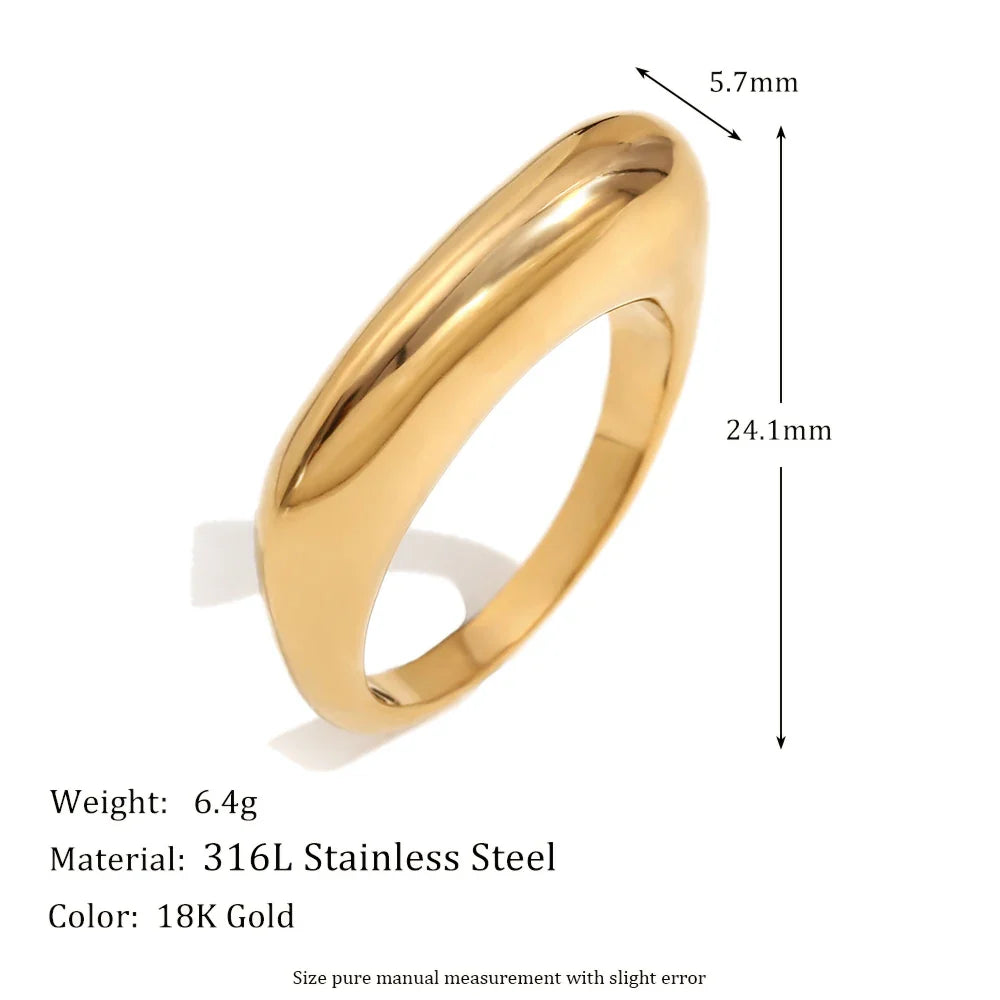 Classic 18K Gold Plated 316L Stainless Steel Flat Stick Ring – Waterproof & Hypoallergenic