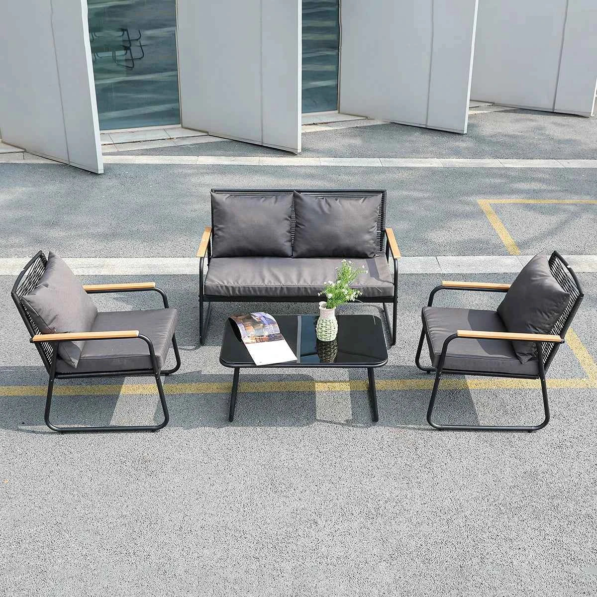 4-Piece Rattan Outdoor Furniture Set - Modern Wicker Sofa & Table for Garden & Patio