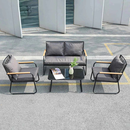4-Piece Rattan Outdoor Furniture Set - Modern Wicker Sofa & Table for Garden & Patio