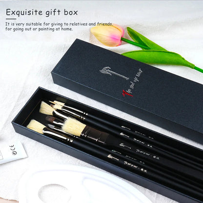 10 Pcs Paint Brushes Set Bristle Hair Professional Drawing Long Rod Painting Brush Oil Acrylic Watercolor Art Supplies