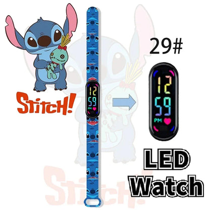 Disney Stitch Digital Kids' Watches Anime Figures LED Luminous Watch Touch Waterproof Electronic Sports Watch Kids Birthday Gift