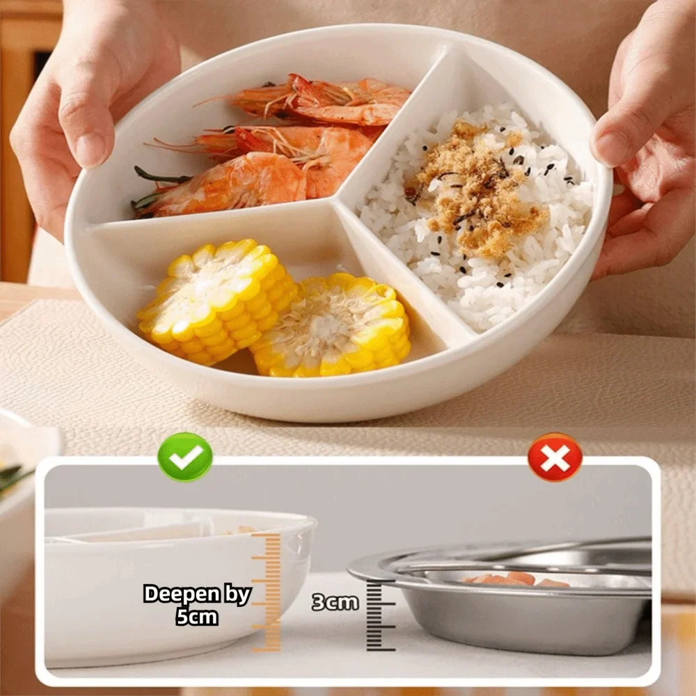 3 Compartments Grid-shaped Dinner Plate White Ceramic Divided Food Tray Durable Large Capacity Steamed Plate Breakfast Dish
